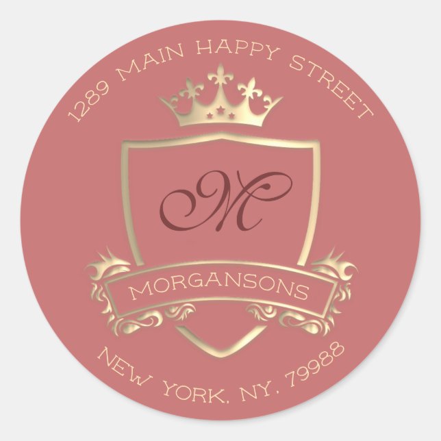 Pegatina Redonda Dirección de devolución de monograma Crown Royal G (Anverso)