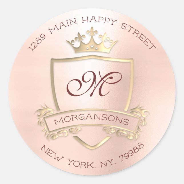 Pegatina Redonda Dirección de devolución de monograma Crown Royal G (Anverso)