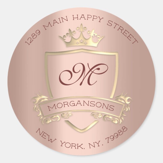 Pegatina Redonda Dirección de devolución de monograma Crown Royal G (Anverso)