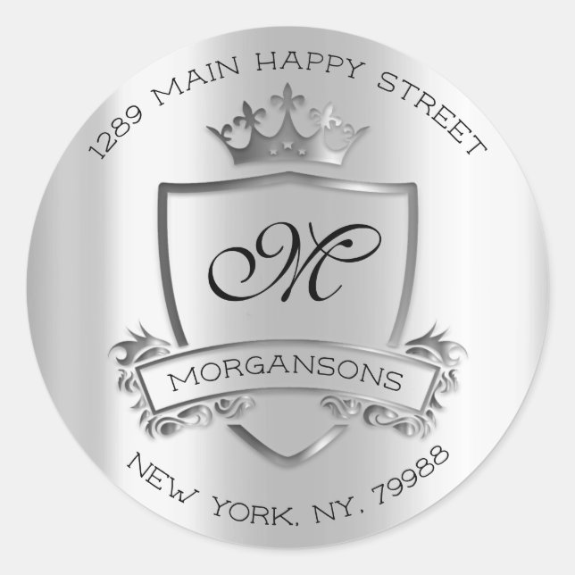 Pegatina Redonda Dirección de devolución de monograma Crown Royal S (Anverso)