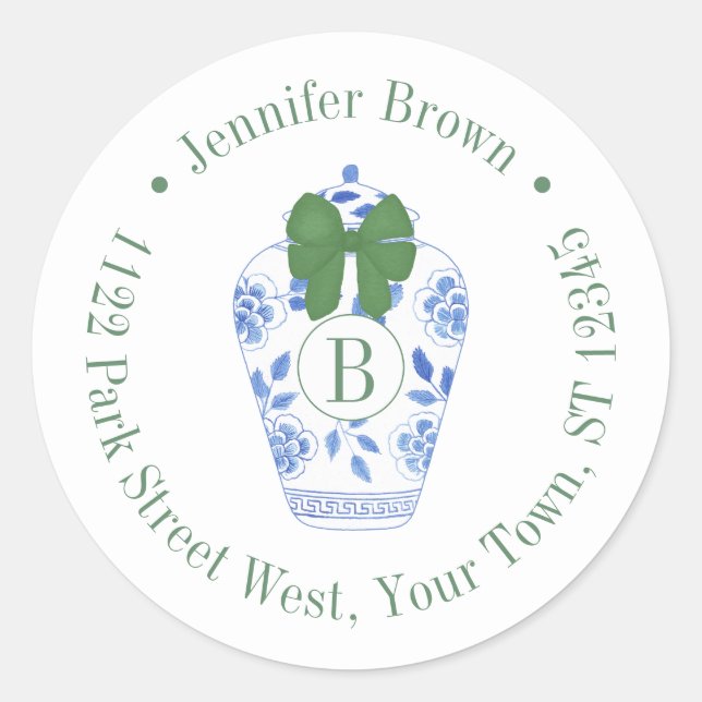 Pegatina Redonda Dirección de devolución de monograma de Chinoiseri (Anverso)