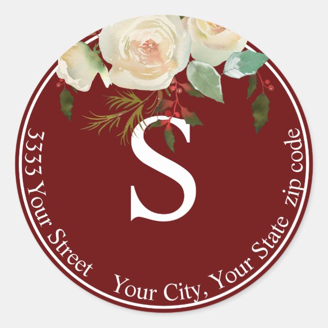 Pegatina Redonda Dirección de devolución de monograma de feriado fl (Anverso)