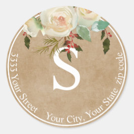 Pegatina Redonda Dirección de devolución de monograma de feriado fl