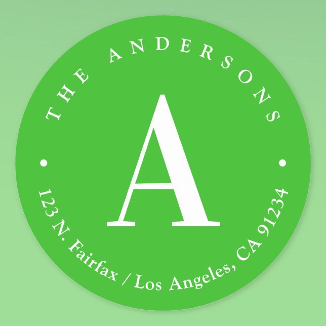 Pegatina Redonda Dirección de devolución de monograma verde y blanc (Subido por el creador)