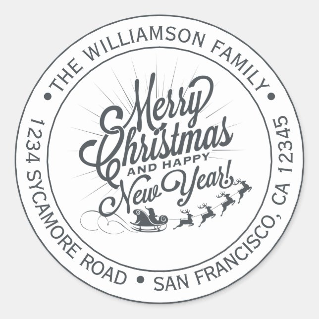 Pegatina Redonda Dirección de devolución de Navidad Año Nuevo Vinta (Anverso)