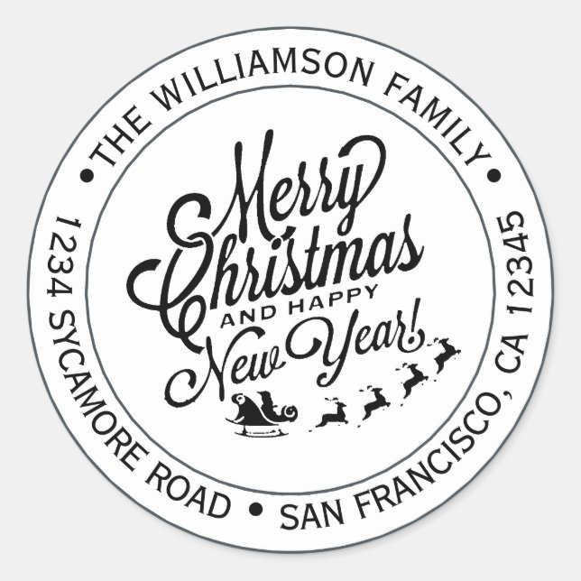 Pegatina Redonda Dirección de devolución de Navidad Año Nuevo Vinta (Anverso)
