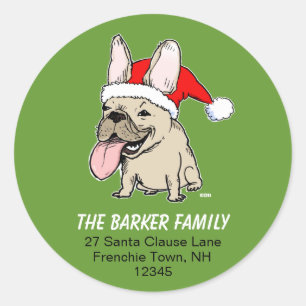 Pegatina Redonda Dirección de devolución de Navidad de Bulldog Fran
