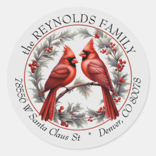 Pegatina Redonda Dirección de devolución de Navidad de Cardenales G
