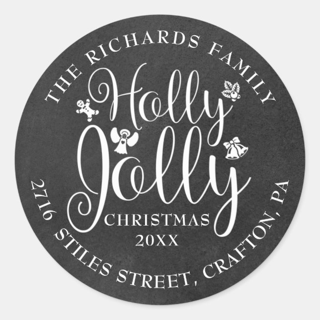 Pegatina Redonda Dirección de devolución de Navidad de Holly Jolly  (Anverso)