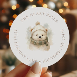 Pegatina Redonda Dirección de devolución de Navidad del oso polar a