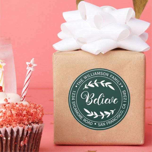 Pegatina Redonda Dirección de devolución de Navidad moderna verde (Fiesta)