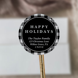 Pegatina Redonda Dirección de devolución de Navidades de cola negra