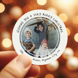 Pegatina Redonda Dirección de devolución de Navidades de fotografía
