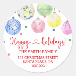 Pegatina Redonda Dirección de devolución de Navidades de ornamentos