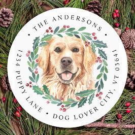 Pegatina Redonda Dirección de devolución de Navidades de perro de G