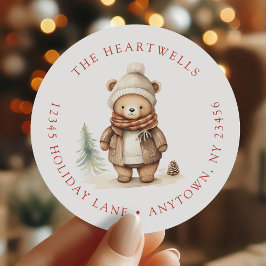 Pegatina Redonda Dirección de devolución de Navidades del oso de co