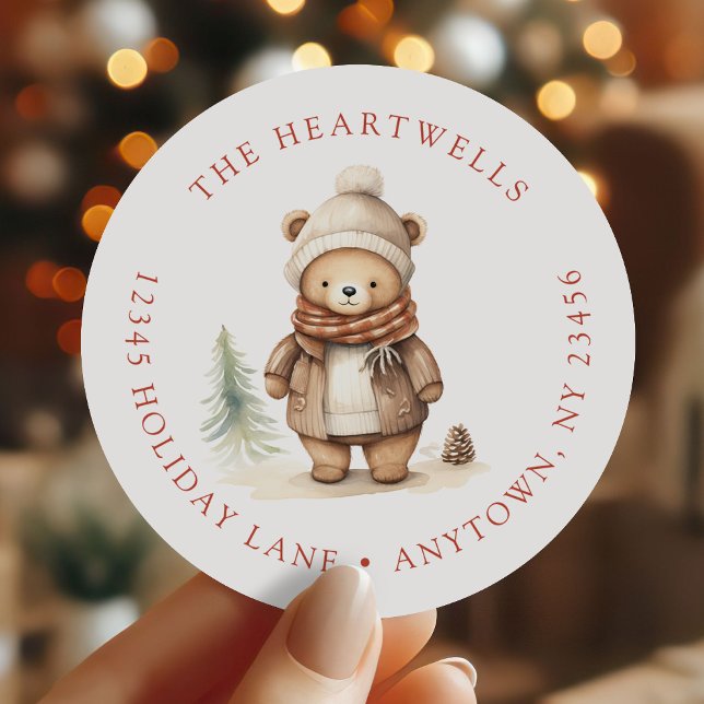 Pegatina Redonda Dirección de devolución de Navidades del oso de co (Subido por el creador)