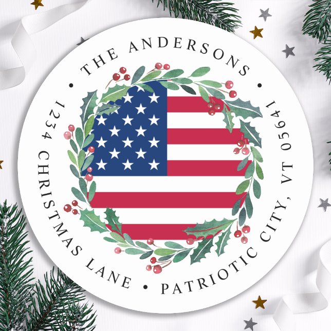 Pegatina Redonda Dirección de devolución de Navidades patrióticos d (Subido por el creador)