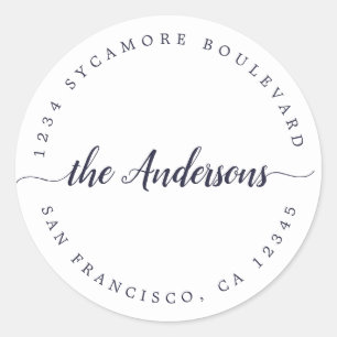 Pegatina Redonda Dirección de devolución de nombre de familia de ca