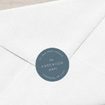 Pegatina Redonda Dirección de devolución de nombre de familia de pi<br><div class="desc">Blue Slate Family Name Return Address Classic Round Pegatina incluye el apellido y la dirección de tu familia en blanco contra un color de pizarra azul. Consulte los elementos de boda coincidentes aquí https://www.zazzle.com/collections/sage_layered_geometric_blue_slate_wedding-119021046856867346 Personalícelo reemplazando el texto del marcador de posición. Para obtener más opciones como cambiar el tipo de...</div>