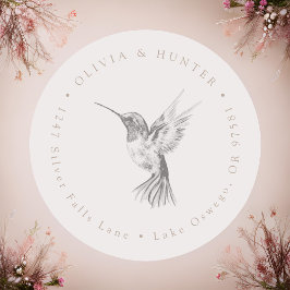 Pegatina Redonda Dirección de devolución de nombres de dos Bodas de