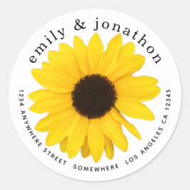 Pegatina Redonda Dirección de devolución de nombres de girasol amar