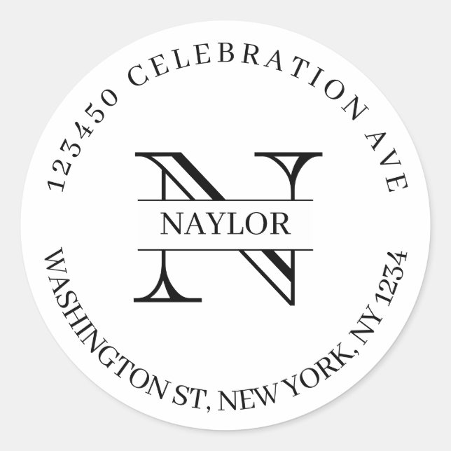 Pegatina Redonda Dirección de devolución de nombres de monograma en (Anverso)