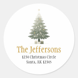 Pegatina Redonda Dirección de devolución de oro de árbol de Navidad