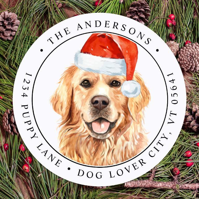 Pegatina Redonda Dirección de devolución de perro de Navidades de G (Subido por el creador)