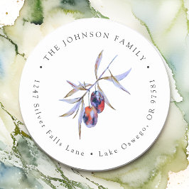 Pegatina Redonda Dirección de devolución de rama de olivo acuarela