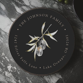 Pegatina Redonda Dirección de devolución de rama de olivo acuarela