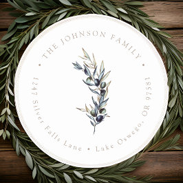 Pegatina Redonda Dirección de devolución de rama de olivo acuarela