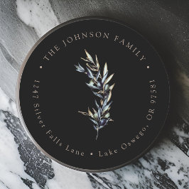 Pegatina Redonda Dirección de devolución de rama de olivo acuarela