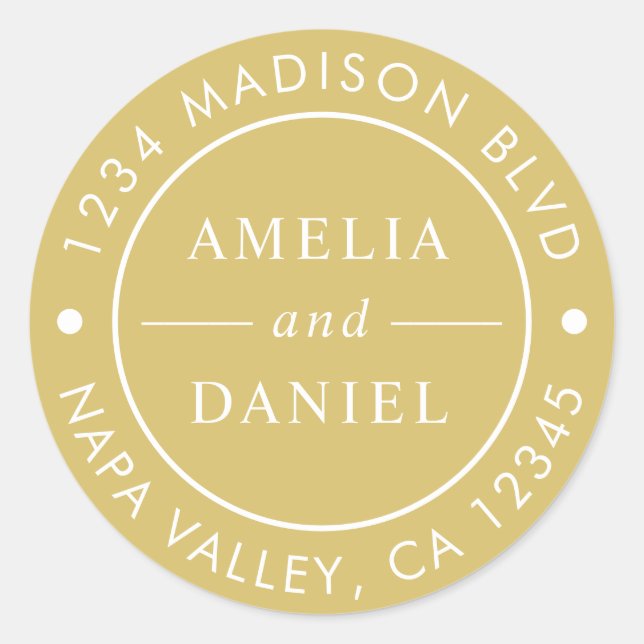 Pegatina Redonda Dirección de devolución de redondeo simple de oro (Anverso)
