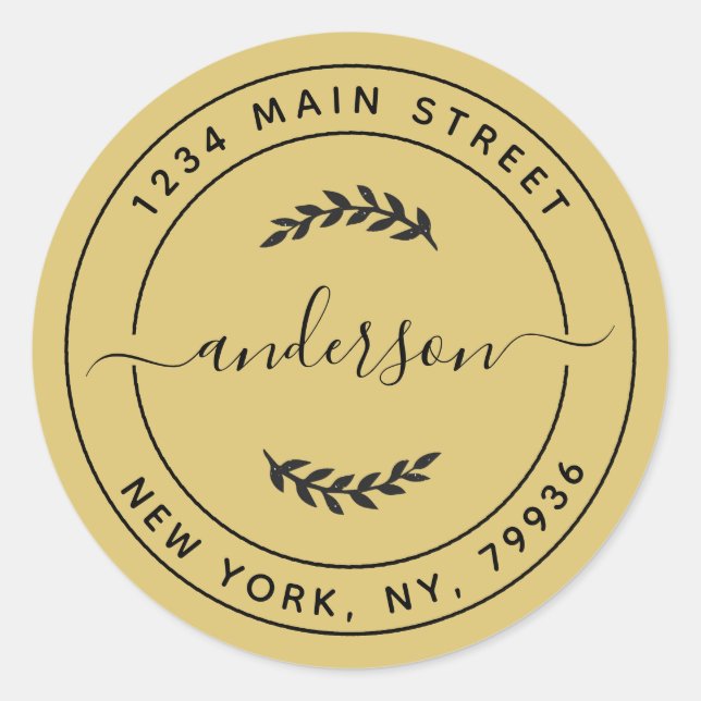 Pegatina Redonda Dirección de devolución de redondeo simple de oro (Anverso)