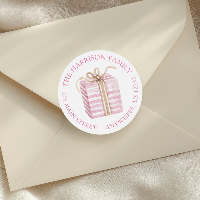 Pegatina Redonda Dirección de devolución de regalo de Navidad rosa  (Subido por el creador)