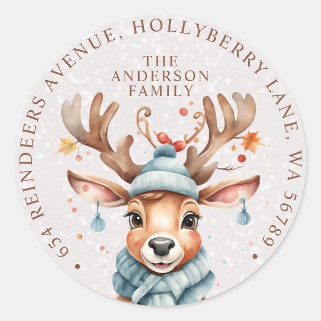 Pegatina Redonda Dirección de devolución de reno de Navidades de co (Anverso)