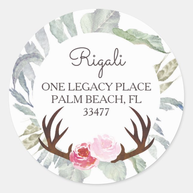 Pegatina Redonda Dirección de devolución de rosas rosadas de Deer A (Anverso)