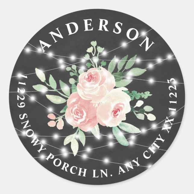 Pegatina Redonda Dirección de devolución de Rubor Floral Bouquet St (Anverso)