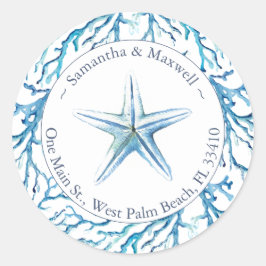 Pegatina Redonda Dirección de devolución de Starfish de Coral de Ma