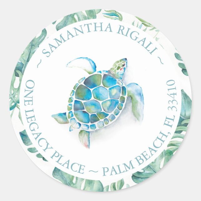 Pegatina Redonda Dirección de devolución de tortugas marinas de col (Anverso)