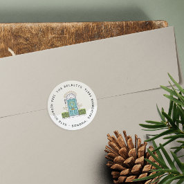 Pegatina Redonda Dirección de devolución de vacaciones de la puerta