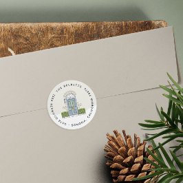 Pegatina Redonda Dirección de devolución de vacaciones de la puerta