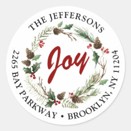 Pegatina Redonda Dirección de devolución de vacaciones de Wreath pa