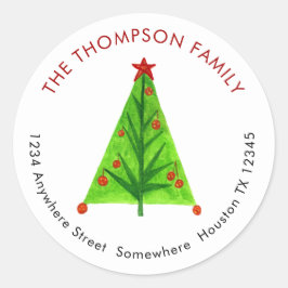 Pegatina Redonda Dirección de devolución del árbol de Navidad de Ar
