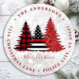 Pegatina Redonda Dirección de devolución del árbol de Navidad del b