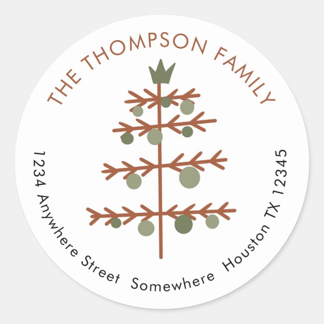 Pegatina Redonda Dirección de devolución del árbol de Navidad simpl (Anverso)