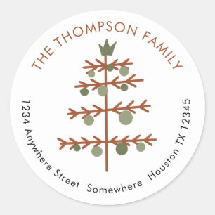 Pegatina Redonda Dirección de devolución del árbol de Navidad simpl