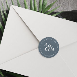 Pegatina Redonda Dirección de devolución del Boda de monograma y Am