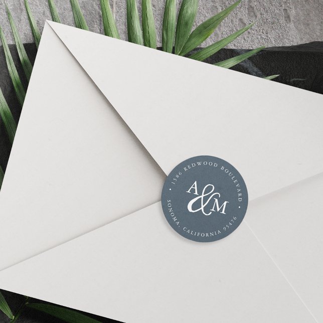 Pegatina Redonda Dirección de devolución del Boda de monograma y Am (Subido por el creador)